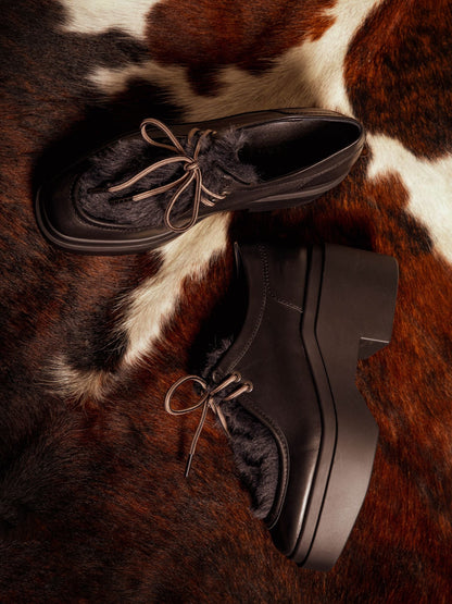 DERBIES - NORTON, black &amp; faux fur - 3606064106831 - Clergerie Paris - Europe