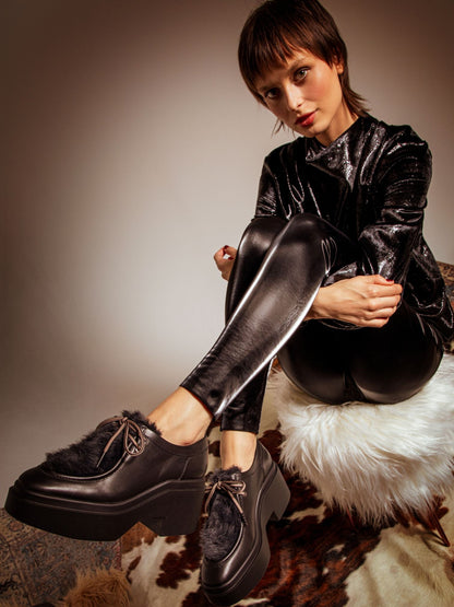 DERBIES - NORTON, black &amp; faux fur - 3606064106831 - Clergerie Paris - Europe