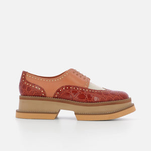 DERBIES - Briya Derbies, Longan Brown Croco Calfskin - 3606063500722 - Clergerie Paris - Europe