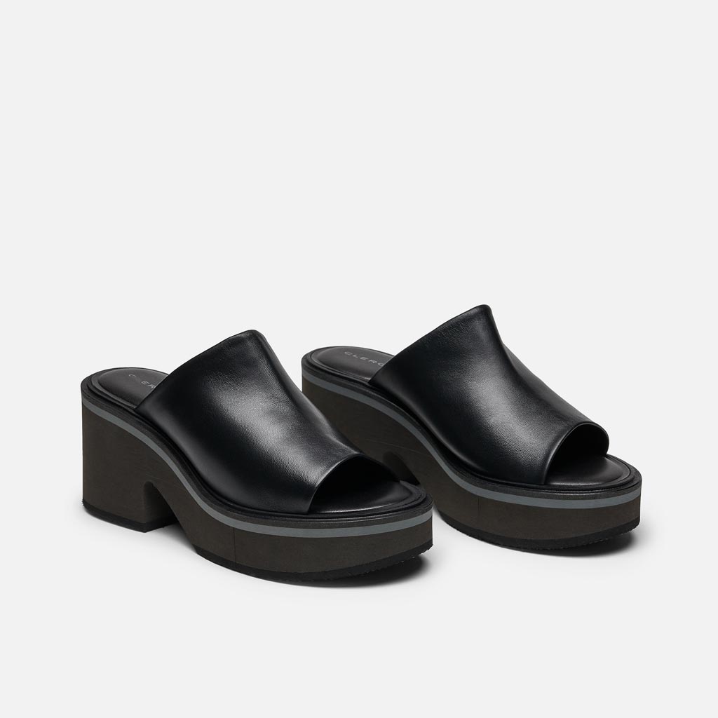 Black chunky cheap mules