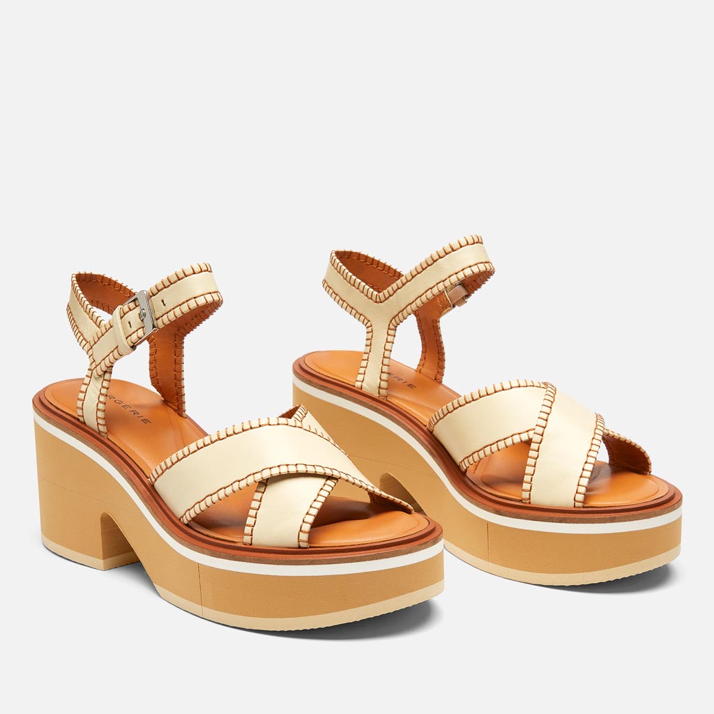 Charline Sandals, Beige Straw Lambskin - Clergerie Paris