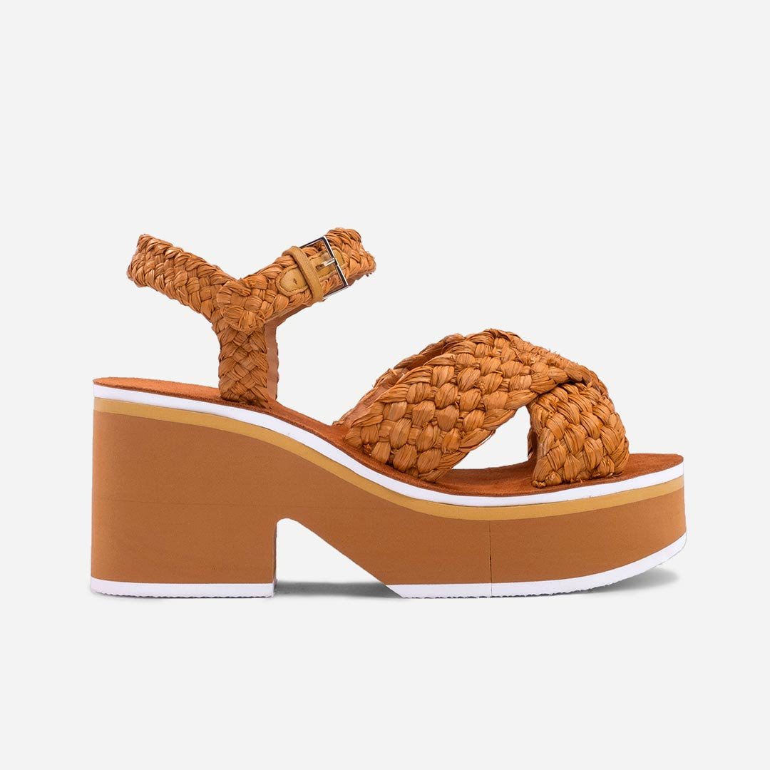 CHRISSY SANDALS, RESIN YELLOW RAFFIA