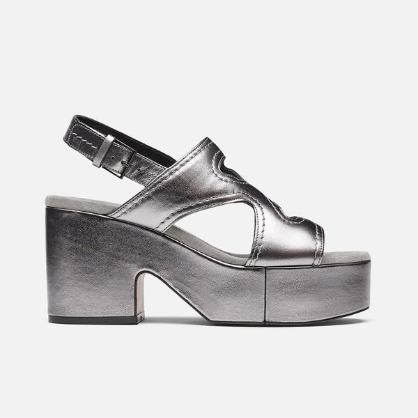 Rhinestone Buckle Velcro Platform Sandals - Silver – Dolls Kill